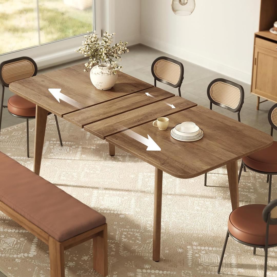 VASAGLE MAEZO Collection - Extendable Dining Table for 4/6/8, Kitchen Table with Tapered Legs, Curved Transitions, for Dining Room, Kitchen, Home Office, Honey Brown UKDT090K01V1