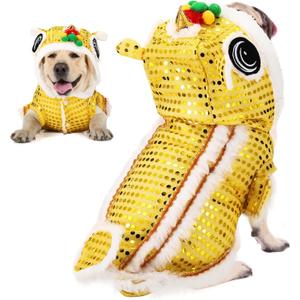 LEIFIDE Lion Dance Dog Costume Chinese New Year Pet Costume with Sequins Chinese Lion Dance Cloth Dog Clothes Hoodies Coat for pet New Year Spring Festival Dress up(Large,Gold)