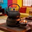 Ceramic Burner Kit with Wooden Clips and Pads, Essential Oil Burner for Incense & Herbs, Tea Light Candle Holder Warmer for Home Office Meditation Relaxation (Circular, 10.5 * 6.5cm/4.13 * 2.56in)