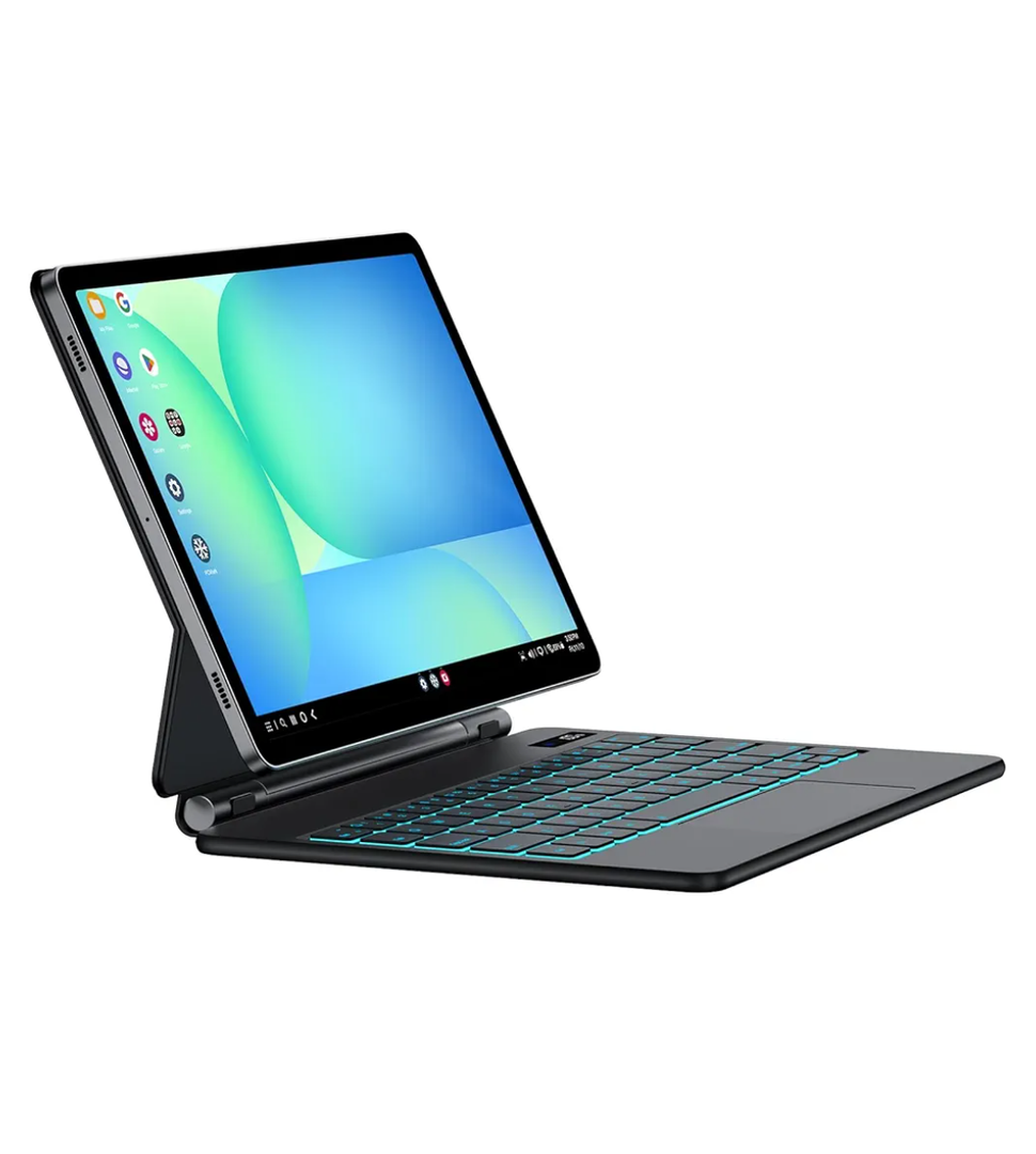 JUQITECH Magic Keyboard Case for Samsung Galaxy Tab S10 FE S9 FE 5G 10.9" S9 S8 S7 11", Floating Cantilever Magnetic Stand Wireless Backlit Trackpad Keyboard, Shortcut Keys S Pen Slot Battery Display