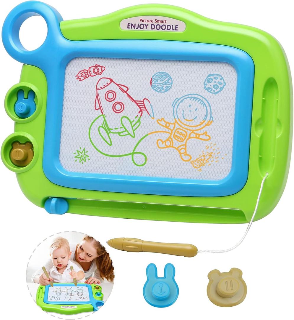 Toddler Toys for Girls Boys Age 3 4 5 Year Old, Magnetic Drawing Board with 1 Pen, Erasable Writing Doodle Board for Kids with 2 Stamps, A Etch Birthay Gift for 3 Year Old Travel Toys Sketch Boards (Green)