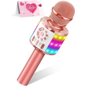 Kids Karaoke Bluetooth Microphone Toys for Girls Microphone Karaoke Machine with LED Light, Birthday Gift for Girls Boys 3 4 5 6 7 8 9 10 11 12 Year Old Kids Toys