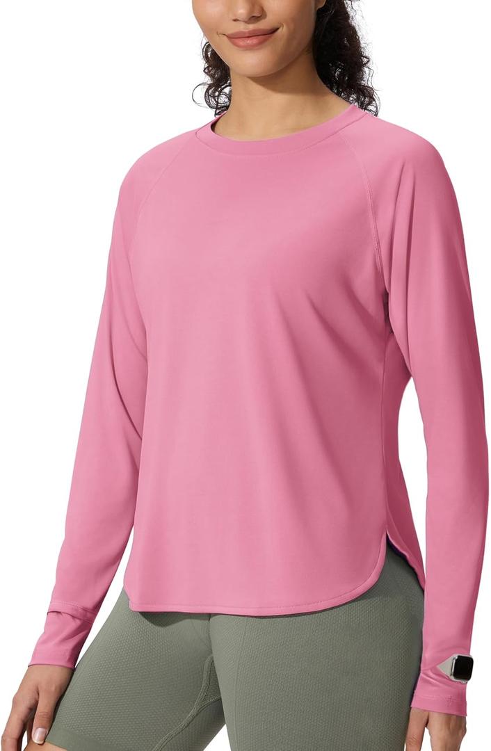 Women's Sun Shirts UPF 50+ Long Sleeve Uv Protection Shirts Lightweight Quick Dry SPF Clothing Outdoor Hiking Tops (Pink, L)