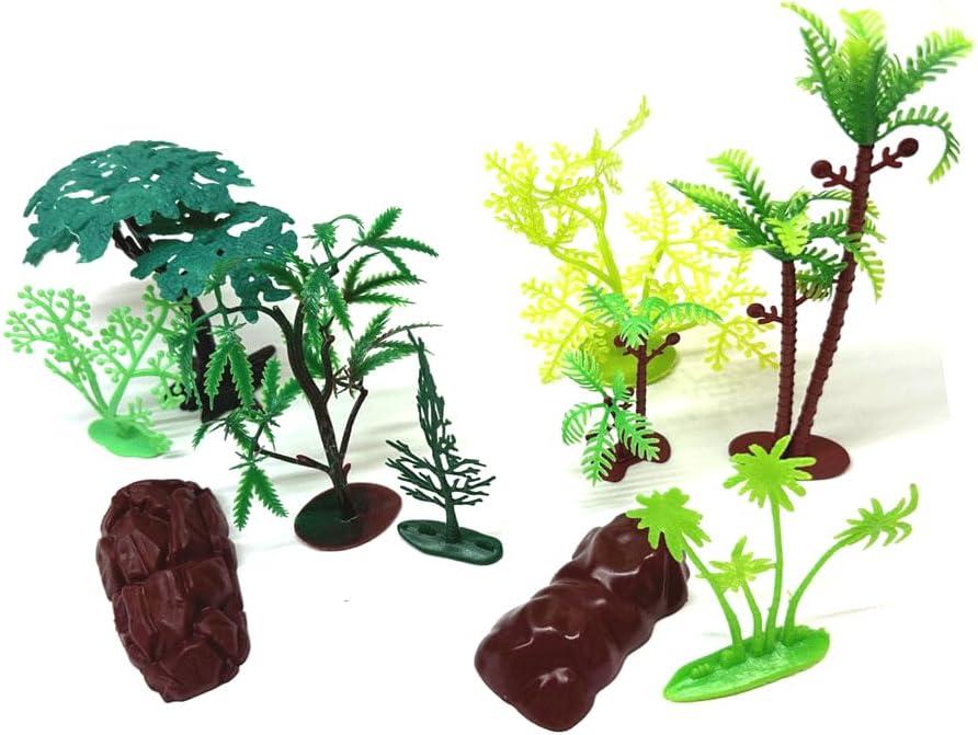 10 Pieces Model Rock Jungle Wide Trees Figurines with Base