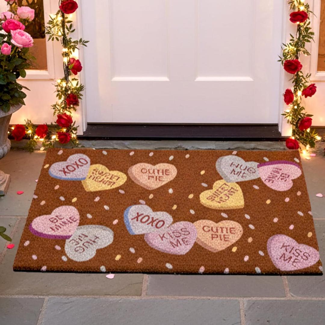 Valentines Door Mat Welcome Outdoor Red Heart Doormats Conversational Hearts Welcome Rug Outdoor Valentines Decorations Non Slip Floor Mats for Porch Entryway Indoor Home Bathroom Decor 30 * 20inches
