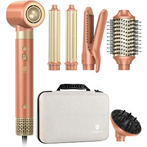 [Dual Voltage] webeauty 6 in 1 Hot Air Styler, High-Speed Negative Ionic Hair Dryer with Auto Curlers, Professional Blow Dryer Brush, Diffuser, Volumizer Multiple Styling, No Heat Damage