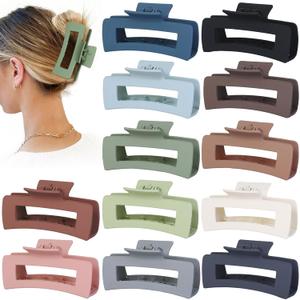 Sisiaipu Hair Clip - Claw, 4.1 Inch Extra Large for Thick, Long, Curly Hair, 12 Pcs, 12 Rubber Paint and Plastic Materials, Non-Slip Design, Women and Girls Hair Accessories - Multicolor