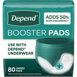 Depend Booster Pads for Adult Incontinence, Unisex, 80 Count