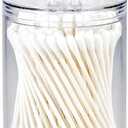AXX Qtip Dispenser Apothecary Jars Bathroom - Qtip Holder Storage Canister Clear Plastic Jar for Cotton Ball,Cotton Swab,Q-Tips