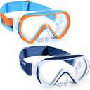 Supertrip Kids Swim Goggles with Nose Cover for Ages 6-14, Tempered Glass Fabric Strap Swimming Snorkel Mask for Pool Beach (A-OrangeBlue+SeaBlue)