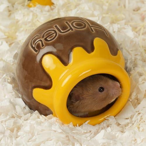 Zhilishu Ceramic Hamster Hideout, Honey Shape Hamster House and Habitat, Syrian Hamster Hideout Decor Cool Bed for All Season Gerbil, Mice Guinea Pig