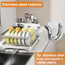 Stainless Steel Dish Drying Rack  304 Grade Dish Racks for Kitchen Counter with Utensil Holder & Adjustable Spout, Space-Saving Organizer, 16.5" x 11.8" x 5.3" White