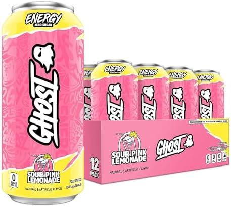 GHOST Energy Drink - 10Pack, Sour Pink Lemonade, 16oz Cans - Energy & Focus & No Artificial Colors - 200mg of Natural Caffeine, L-Carnitine & Taurine - Gluten-Free & Vegan