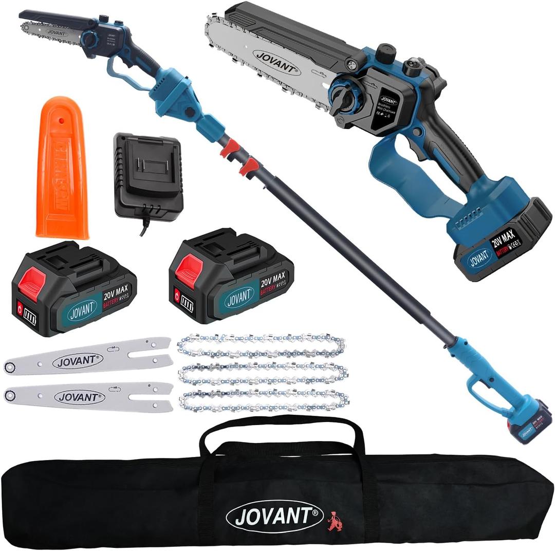 2-in-1 Cordless Pole Saw, Brushless Mini Chainsaw Cordless with Pole, 2 Pack 20V 4.0Ah Battery Powered Pole Saws for Tree Trimming, 15ft Reach Electric Saw for Trees With Pole