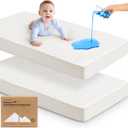 2-Pack Waterproof Crib Mattress Protector Cover Fitted - Quiet Baby Crib Mattress Pad Sheets, 52" x 28" Soft Quilted Cotton Baby Sheet, Machine Washable, Easy Fit, Durable (Soft White/Mavy)