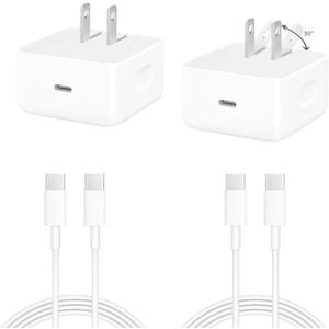2-Pack USB-C Fast Charger for iPhone 17, Wall Charger, Comes with a 4-Foot Type-C Charging Cable, Compatible with iPhone 17/16/16 Plus/16 Pro/16 Pro Max/iPhone 15/15 Pro Max/iPad Pro/AirPods.