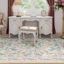 Pink Floral Area Rug 6x9,Soft Washable Girls Bedroom Rug for Nursery, Living Room or Playroom,Boho Vintage Non-Slip Carpet for Kids or Teen Girl Room Decor