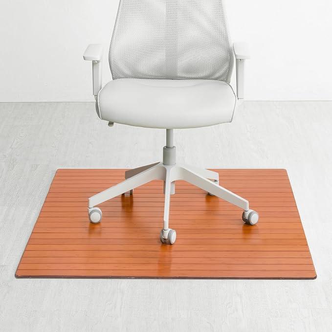 41" x 42" Bamboo Office Chair Mat for Carpet & Hardwood Floor 5mm Thick, Non-Slip Felt Backing for Rolling Chairs, Easy Glide Floor Protector Mat for Home Office & Gaming