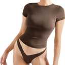 SUUKSESS Women Fitted Basic Tee Cotton Ribbed Crew Neck Summer Short Sleeve Y2K Crop Top (Brown, XS)