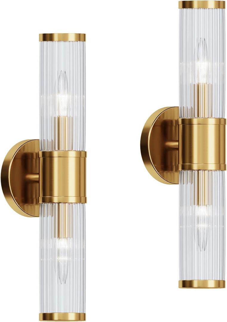 Wall Sconces Set of Two Gold Morden Wall Lamp for Bathroom Living Room Vanity Lights Fixture (Without Bulbs) (2 Pcs)