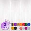 Voircoloria 3 Pack 3.3x8.2 Feet White Foil Fringe Backdrop Curtains, Tinsel Streamers Birthday Party Decorations, Fringe Backdrop for Graduation, Baby Shower, Gender Reveal, Disco Party