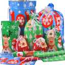 Christmas Gift Bags Assorted Sizes, 22pcs Drawstrings Christmas Bags For Gifts, Presents Wrapping Bags Favor Goody Bags Reusable Plastic Xmas Holiday Gift Bag Bulk Extra Large/Big/Medium/Small Size