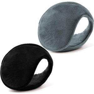 HIG Ear Warmers for Men & Women Classic Fleece Unisex Winter Warm Earmuffs (Black + Dark Gray)