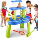 Water Table for Toddlers 1-3 - Outdoor Kids Water Table - Sand Sensory Table Beach Summer Toys Sandbox 3-Tier Activity Table Outdside Water Toys Splash Table for Toddlers 3-5 4-8 Kids