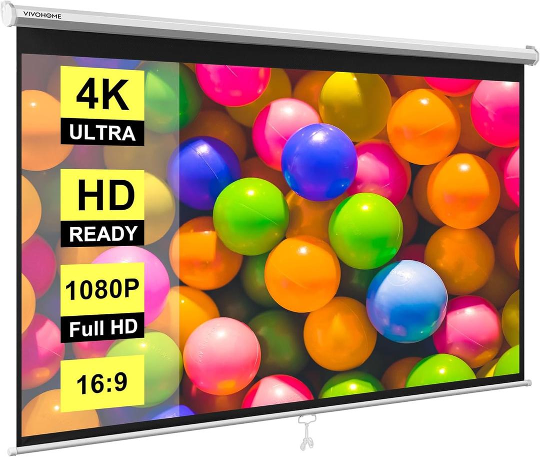 VIVOHOME Projector Screen Pull Down, 16:9 80 Inch Retractable Projection Screen, HD 4K Manual Pull Movie Screen for Home Theater, Cinema, Office (70x40 Inch White)