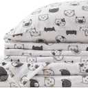 Comfort Spaces Cotton Flannel Breathable Warm, Deep Pocket Sheets with Pillow Case Bedding, Queen, Grey/Pink Cats 4 Piece
