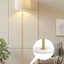 UpgradedDimmable Gold Floor Lamps for Living Room, 11W LED Bulb Included, Modern Standing Lamp with Marble Base, Tall Pole Light with White Linen Shade for Bedroom Reading Office Corner Nursery