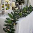 9FT Pre-Lit Artificial Christmas Garland with 50 Lights, White Garland with Pine Cones and Red Berries, Plug-in Snowy Christmas Garland for Mantel, Staircase, Door