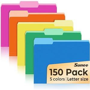 SUNEE File Folders, 150 Pack Manilla Folders 8.5 x 11, Colored File Folders Home Office School Supplies for Documents Files Paper, 5 Assorted Colors