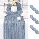 3 Pack Dusty Blue Cheesecloth Table Runner 17x108 Inch Semi Sheer Boho Gauze Cheese Cloth Fabric Table Runners Table Decor for Wedding Party Baby Shower Birthday Home Decor Garden Farmhouse