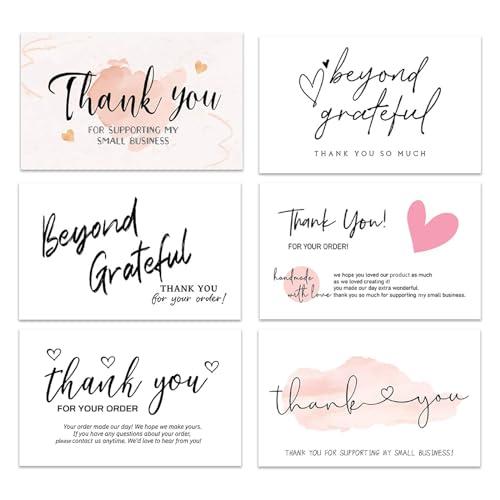 300PCS Thank You For Supporting My Business Cards, 6 Styles-2" x 3.5" Small Customer Appreciation Card for Shop, Online Retailers, Business Supplies and Local Stores