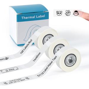 3 Rolls D110 Label Maker Tape, Compatible with NIIMBOT D11/D110/D101 Prints, Adapted Label Print Paper, 14x40mm (0.55"x1.57"), 160 Tapes/Roll, Clear,Standard Laminated Labeling Tape