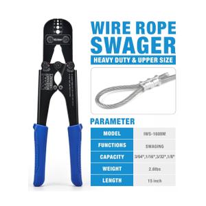 iCrimp Wire Rope Crimping Tool for Aluminum Loop Sleeve, Barrel Ferrule, Oval Sleeves, 3/64 in to 1/8 in, Swaging Tool Kit with Wire Rope Cutter