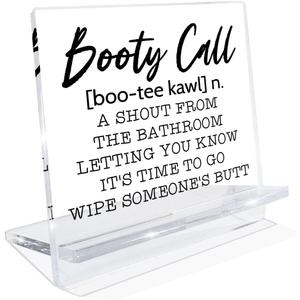 Acrylic Bathroom Sign, Booty Call Definition Signs, Humorous Washroom Sign, Tabletop Decor, Funny Desk Decorations for Office Home, Interesting Gifts for Family Friends 4.3x3.9x2.5 inches