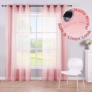 Pink Curtains 96 Inches Long for Girls Room Decor Set 2 Panels Grommet Window Voile Drape Semi Sheer Pastel Curtains for Bedroom Girls Little Toddler Teen Closet Decoration 52x96 Length Light Blush