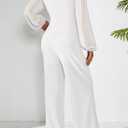 Pink Queen Jumpsuits for Women Dressy Patchwork Chiffon Sleeve V Neck Wide Leg Romper Elegant Party Outfits (White, XL)