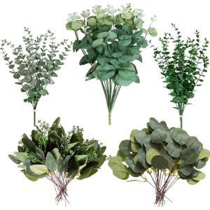 Cliselda 100pcs Artificial Eucalyptus Leaves Stems, 5 Kinds Mixed Fake Greenery Stems Bulk, Silver Eucalyptus Bundle Greenery Branches for Wedding Floral Bouquet Arrangement Centerpiece Decoration