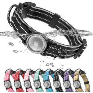 Upgrade Airtag Dog Collar,with IPX8 Waterproof AirTag Holder | Reflective Ultra-Durable | Soft Padded | Lock Buckle | Heavy Duty | Fit Small Medium Large DogsBlack1L(17"23")