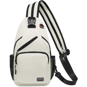 SUIKIHUM Convertible Sling Bag Crossbody Backpack, 12.9-Inch Tablet Bags with Headphone Jack Shoulder Bag Casual Pack for Women Men Hiking Travel (White)