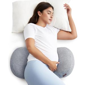 Momcozy Portable Pregnancy Pillow Memory Foam W Shaped Maternity Great Support for Side Sleepers, Adjustable Travel Wedge Pillow for Back, Belly, and Hip Relief, Ideal for Pregnant Women, Grey