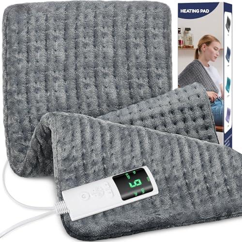 Extra Large Heating Pad for Back Pain Relief, 33"x17" Electric Heat Pad for Neck, Shoulders, Cramps, Menstrual Pain, 9 Heat Settings & 4 Auto-Off Timers, Soft Machine Wash Fabric, Gifts for Lover Gray
