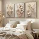 3 Pcs Floral Canvas Wall Art, Minimalist Cream Plant Pictures Wall Decor, Beige Botanical Canvas Prints, Spring Modern Farmhouse Paintings, Organic Artwork for Living Room Bedroom Bathroom 12x16 Inch