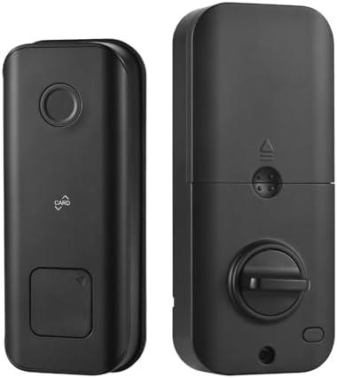 Splenssy Fingerprint Door Lock, Smart Door Lock, Entry Door Lock Deadbolt with 5 Methods - APP, Fingerprint, RFID Card, Key, Passcode, Rechargeable Door Lock for 35-55mm Office, Home, Bedroom Door