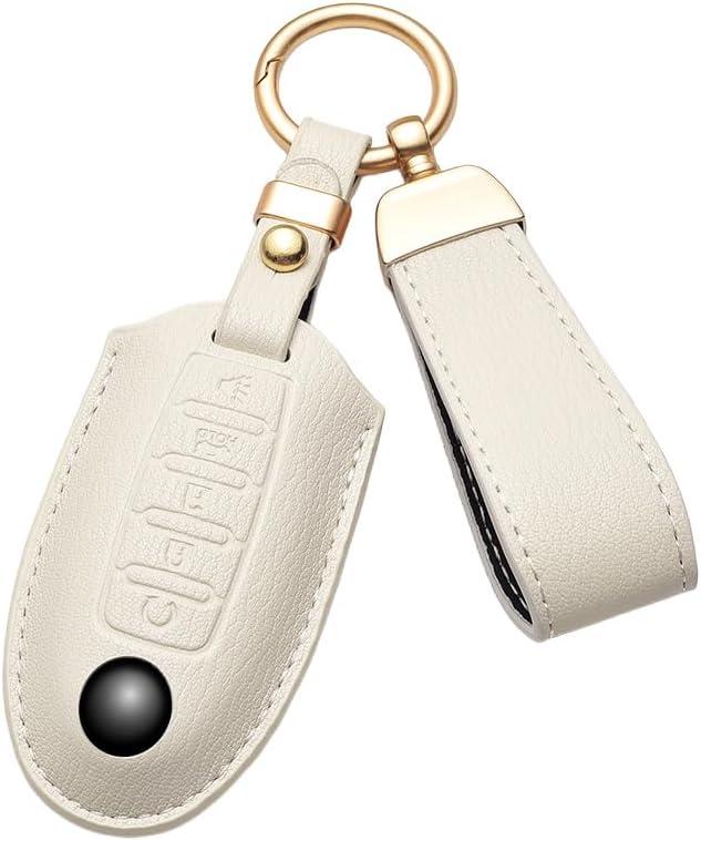 Leather Key Fob Cover for Nissan Leather Keychain Compatible with Altima Maxima Rogue Armada Pathfinder 4 5 Buttons Smart Key