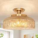 Lamomo Semi Flush Mount Ceiling Light, Upgraded Larger Hallway Light Fixture, 3-Bulb Globe Glass Close to Ceiling Scone, Amber Indoor Hanging Light for Bedroom Kitchen Porch Hallway,Bulbs Not Included (12.2'')