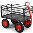 1400 lbs Steel Garden Cart, Heavy Duty Metal Yard Utility Wagon with Removable Mesh Sides, 2-in-1 180 Rotating Handle and 16 inch Wheels, Steel Utility Wagon Perfect for Garden, Farm, Yard (Red)